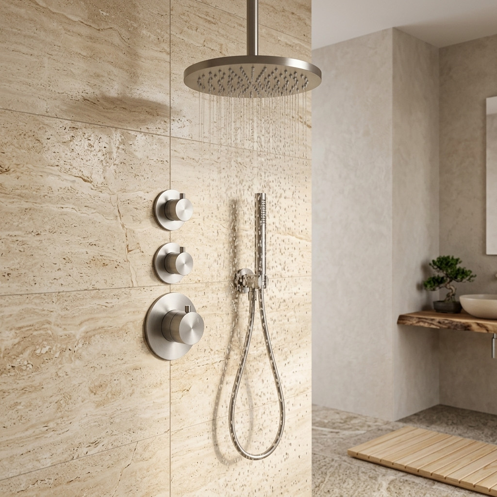 Aquanello Eterna Stainless Steel Concealed Shower Set with Thermostat and 2 Shut-Off Valves 30 cm ET-S-SET2-3-02